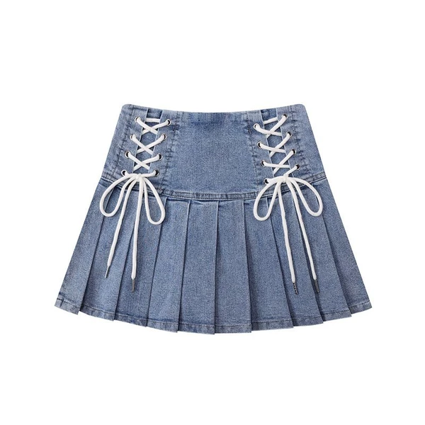 Blue double-stretched denim skirt [inelastic] with inner lining