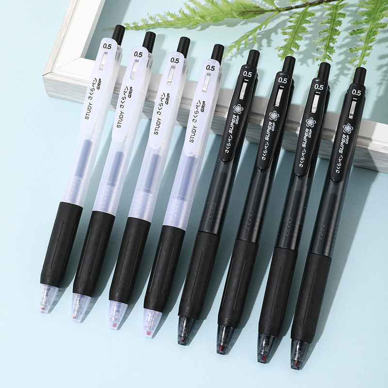 Simple Zebra Style Retractable Gel Pen St Tip Quick-Dry Retractable Pen Student Press Writing Pen Exam Pen Black