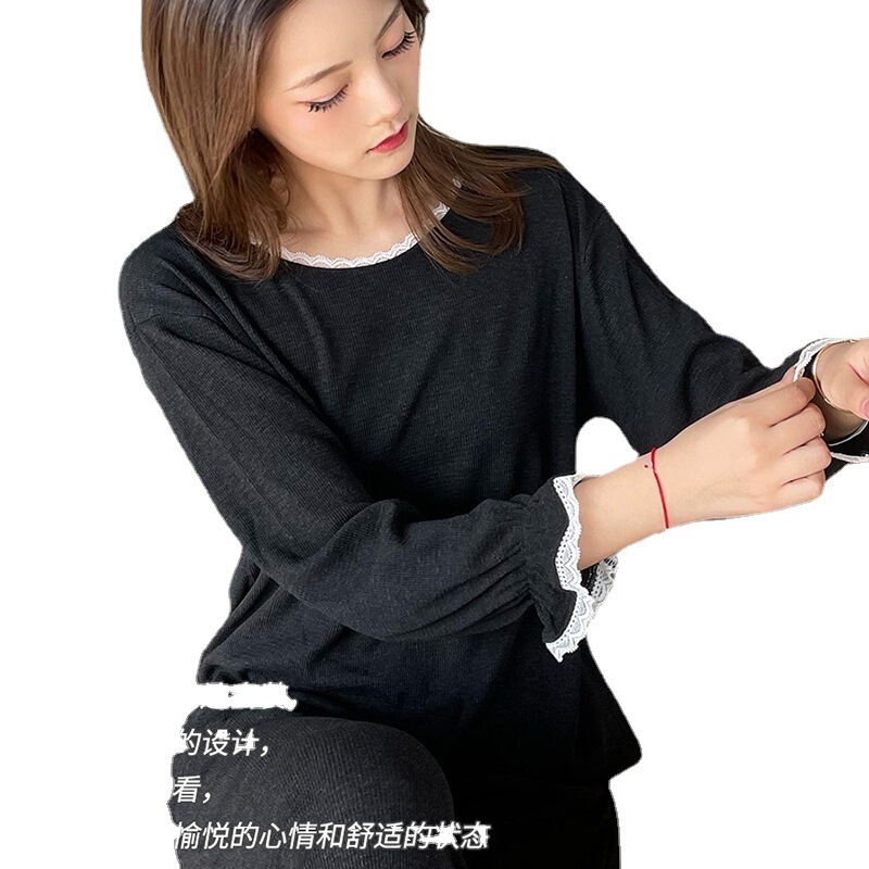 7317 new fluffy plaid cotton home long sleeve suit autumn and winter pajamas loose comfortable sweet lace edge women