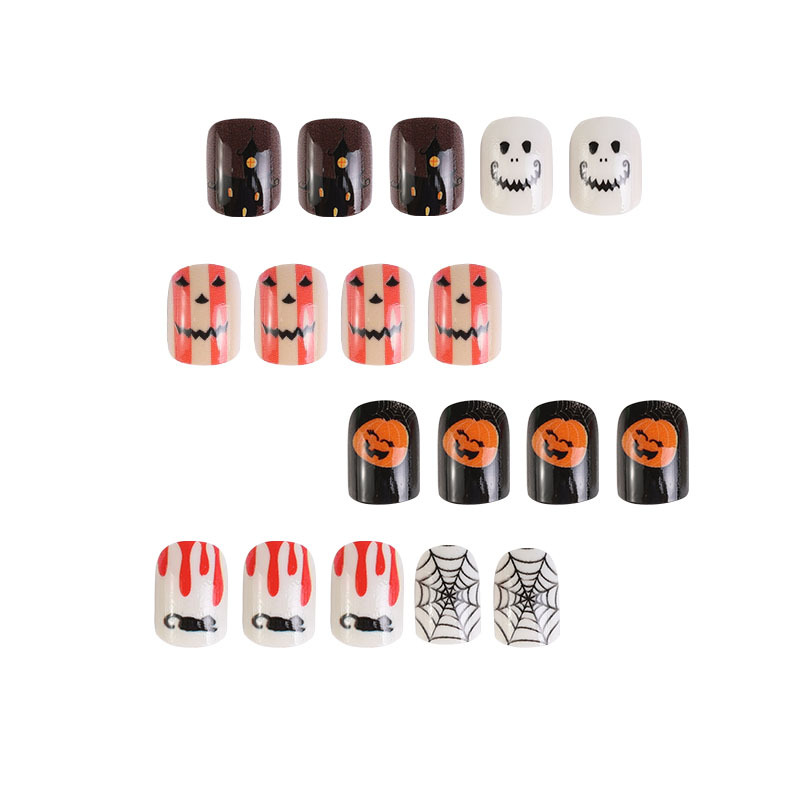 Uña de Halloween, esmalte de uñas, gota de sangre, calabaza, araña, tela de araña, pieza de uñas, uñas, uñas, uñas