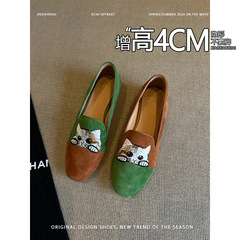 現品秒発! 内高さ4cm猫刺繍靴女春レトロ猫頭一足豆靴