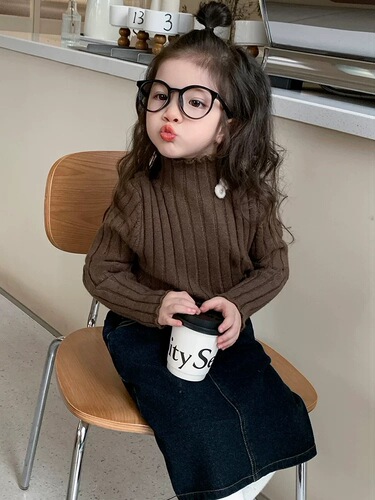 New winter version padded sweater for girls, children's winter base layer top, baby girl winter knitwear