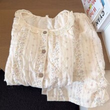 田园风条纹碎花少女睡衣夏季短袖短裤开衫两件套蕾丝花边家居服