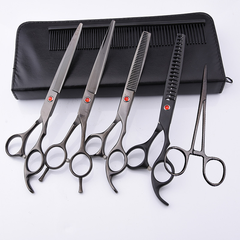 Directo de fábrica de acero inoxidable de 7 pulgadas para mascotas tijeras de belleza profesional de corte de pelo de perro tijeras curvas Teddy adelgazamiento tijeras traje