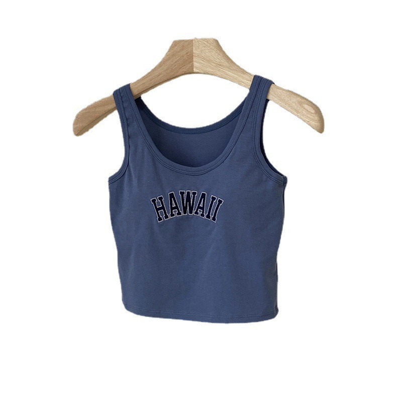 Zhao Silu mismo estilo BM estilo carta bordado corto ombligo-Chaleco de cabestrillo expuesto con almohadilla en el pecho base interior desgaste exterior