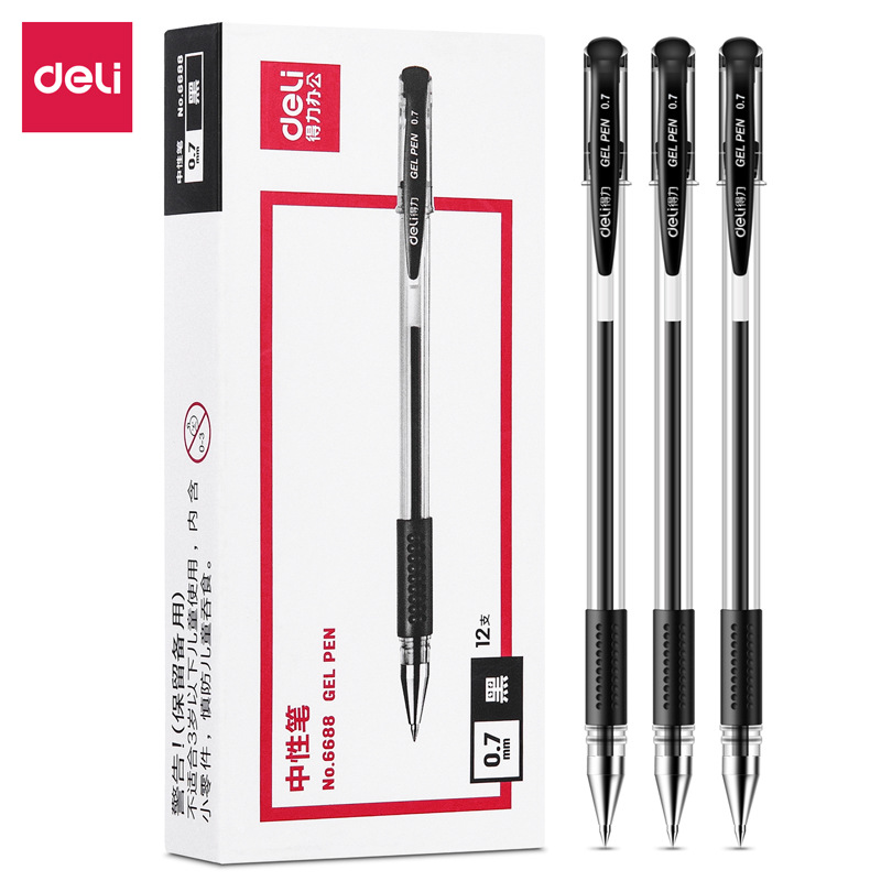 Deli 6688 Gel Pen 0.7 Bullet Water Pen Sign Pen Student Office Writing Rough Refill Gel Pen