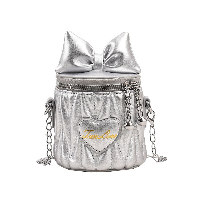 Mini Bolso pequeño bolso de los niños nuevas niñas arco rombo cadena plisada estilo coreano cubo niño pequeño bolsa