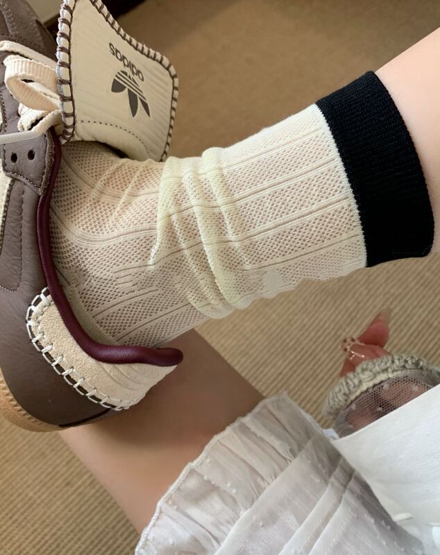 女性用サマーソックス、インスタイルの薄いメッシュパイルソックス、中空メッシュの吸汗性と通気性のある韓国スタイルのミッドチューブ多用途ソックス|undefined