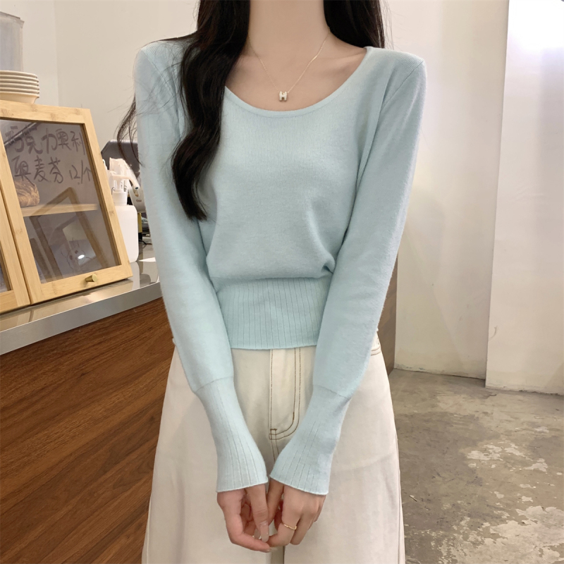 法式早秋低领露锁骨安迪绒针织打底衫女秋冬修身毛衣内搭长袖上衣|undefined