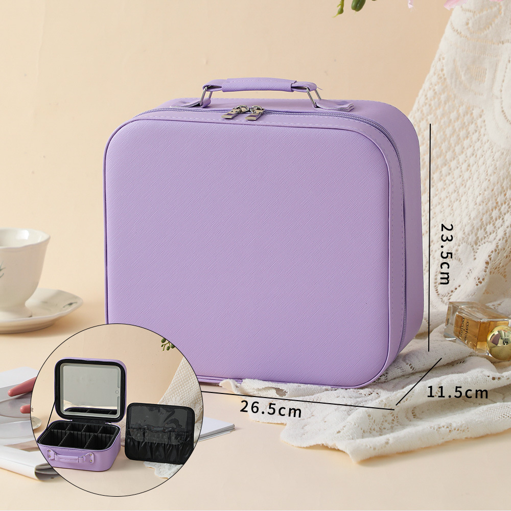 Nueva caja de maquillaje LED simple atmósfera portátil caja de almacenamiento de cosméticos de gran capacidad de cuero PU