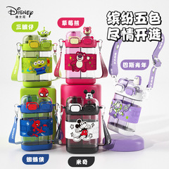 Disney Kids Double-Walled Cup, Square Shape, Straw and Sip Dual-Use, Cute Cartoon Design, Summer Cup