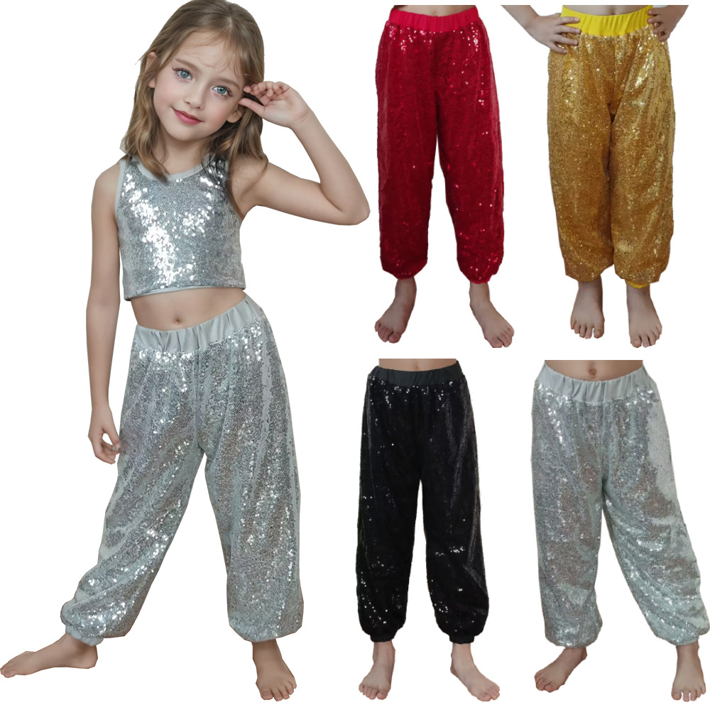 Sequined Children's Men's and Women's Hip-Hop Performance Skateboard Loose Glitter Sequined Long Pants Bloomers