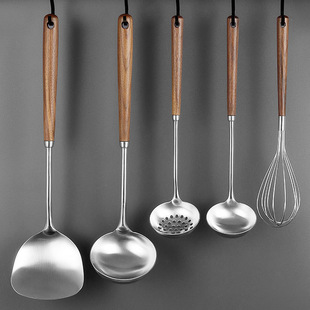 Household Stainless Steel 316 Food Grade Thickeneded Black Walnut Spatula Soup Spoon Soup Shell Soup Melon Grater Kitchen Set