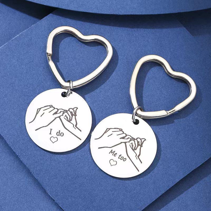 Cross-border Popular Hot Sale Stainless Steel Titanium Steel I do Metoo Keychain Pull Hook Couple Valentine's Day Personalized Gift