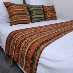 Ethnic Style Orange Striped Hotel Bed Runner Bed End Towel Bed Cover Bedding Custom Size Patterned Fabric Bedspread
