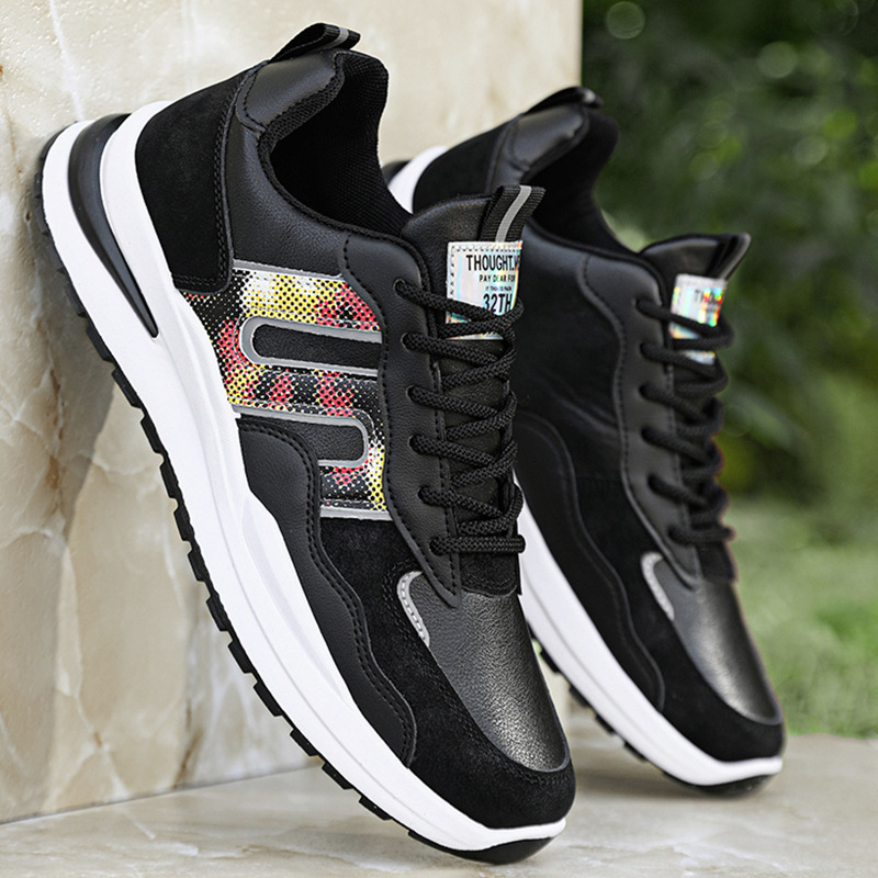 Zapatos Deportivos de Primavera para Hombre, Nuevos Zapatos Casuales de Cuero Impermeables Antideslizantes Negros para Hombre, Zapatos Deportivos para Correr para Hombre