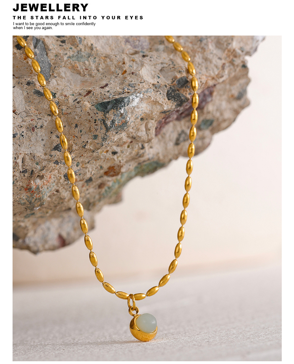 Retro Geometric Titanium Steel Plating Natural Stone Pendant Necklace