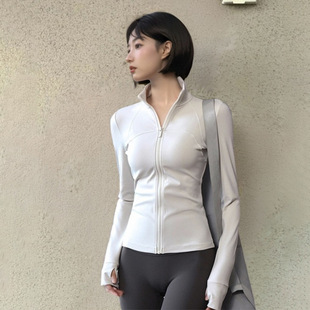 Yoga Jacket Stand Collar Autumn and Winter Zipper Sports Top Women's Fitness Suit Slimming Tight Plus Velvet Sun Protection Long Sleeves