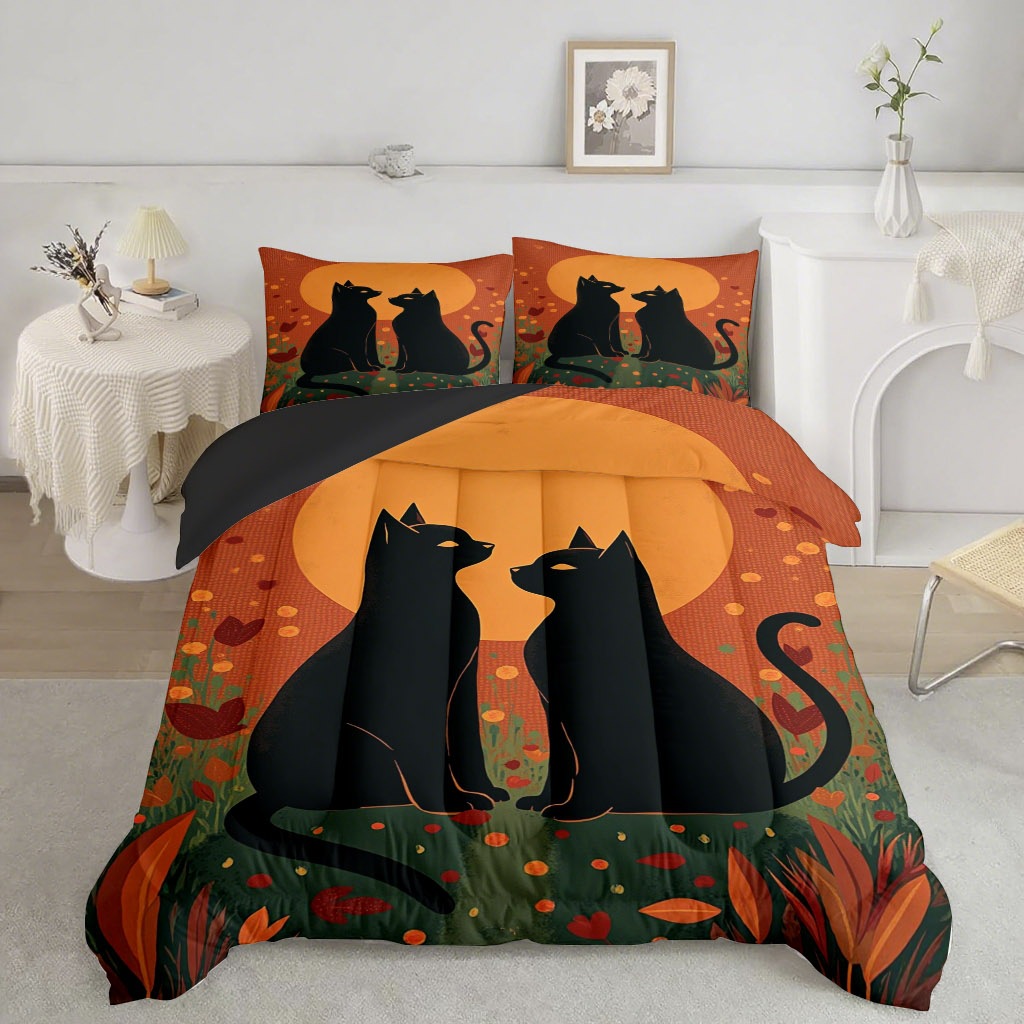 TEMU / JIT transfronterizo gatito naranja impresión digital HD 180gms set de edredón para diseñar