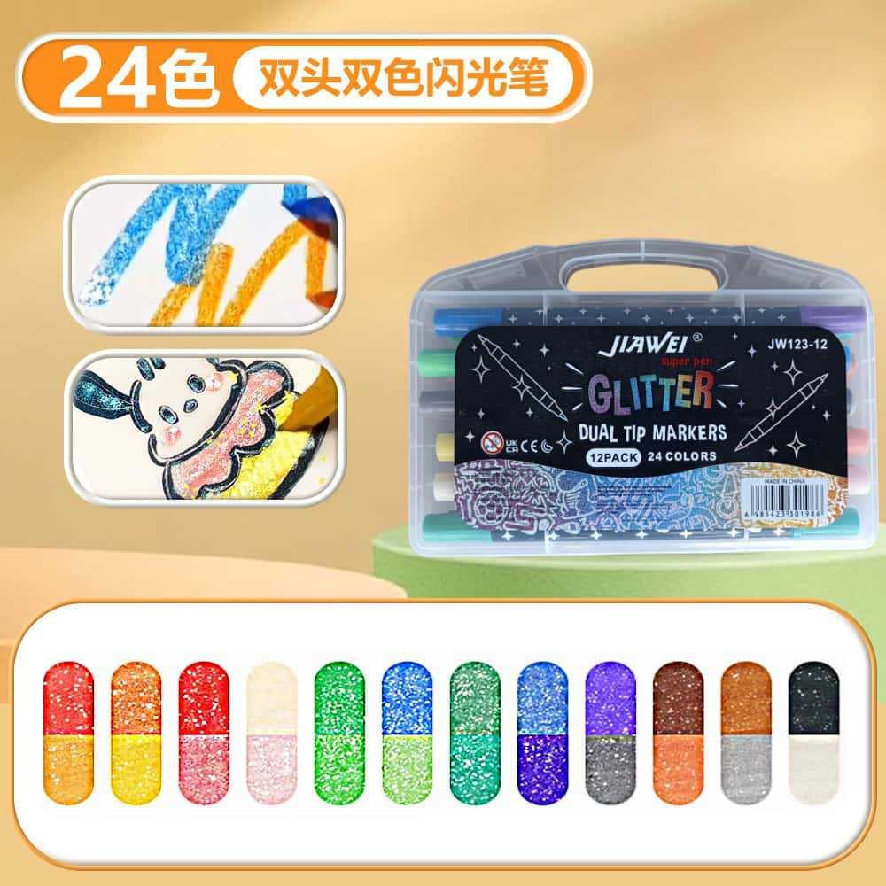 Transfronterizo flash resaltador doble cabeza conjunto de alto valor visual de los estudiantes de arte pincel de pintura marca clave pincel de polvo flash