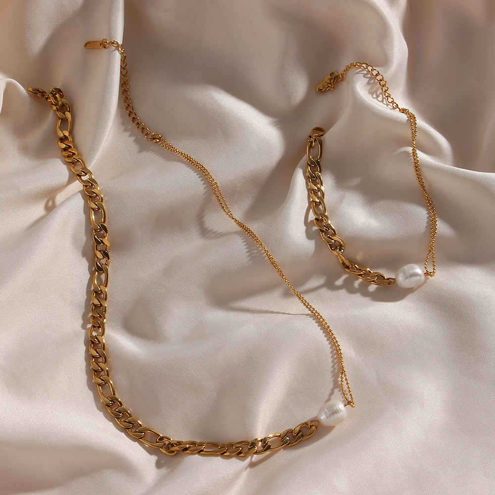 Fashion Geometric Stainless Steel Necklace Pearl Plating Stainless Steel Necklaces_colorza_6