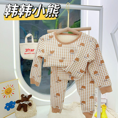 One-piece children's warm padded innerwear set with milk silk and cherry blossom fleece, suitable for both boys and girls, factory wholesale.