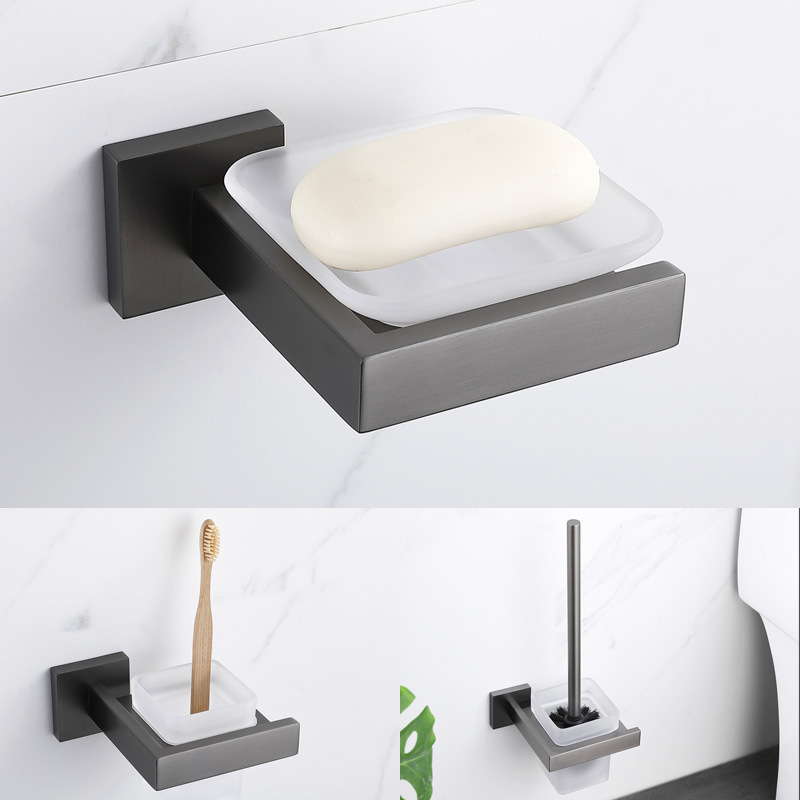 拉丝枪灰色304不锈钢毛巾杆套装浴室卫生间毛巾架厕所壁挂置物架