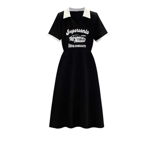 POLO women's waisted summer plus-size print T-shirt dress