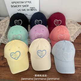 韩版爱心刺绣棒球帽女棉质弯帽檐大脸显脸小鸭舌帽百搭软顶帽子