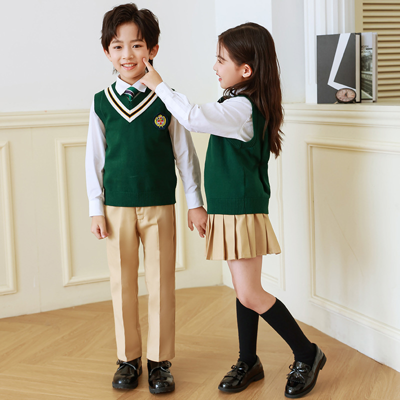 Jardín de Infantes ropa de primavera y otoño ropa de estilo británico estudiante de la escuela primaria Clase de verano uniforme escolar traje de uniforme de la clase de los niños traje de tres o cuatro piezas
