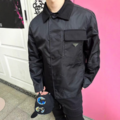 正确版本现货高品质P家新款三角标翻领夹克外套宽松版型男女同款
