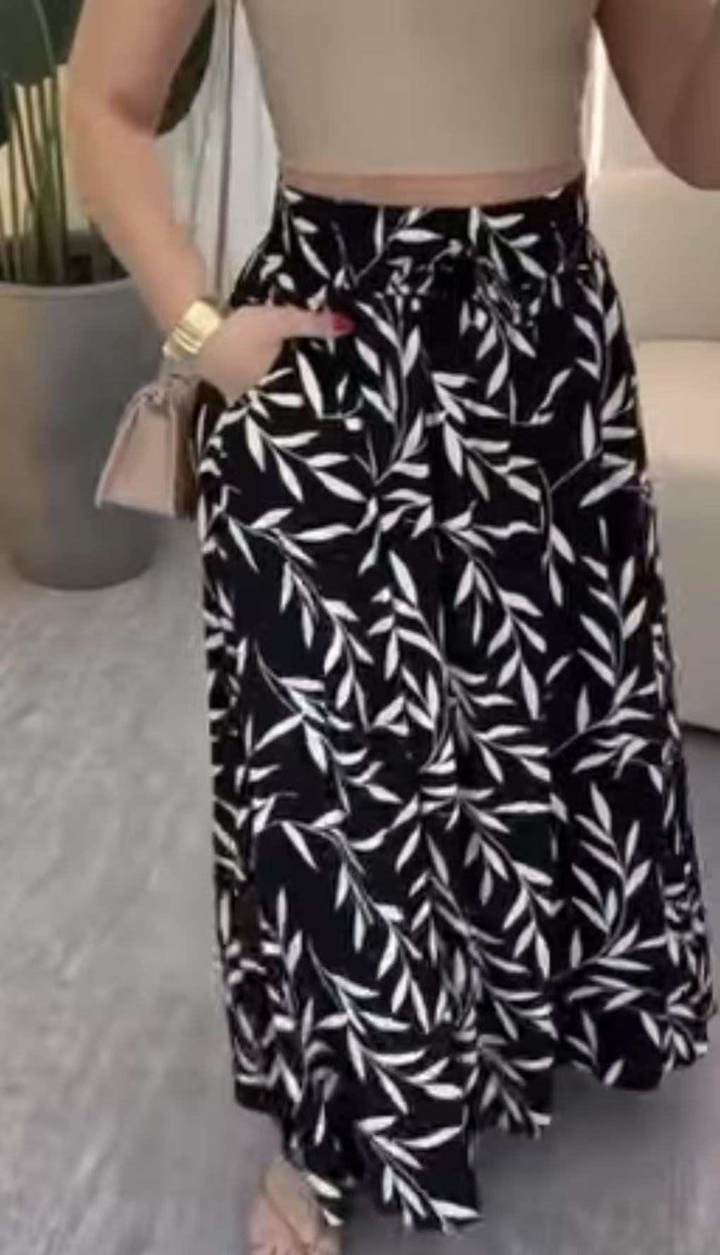 Women's Casual Wide Sleeve Printed Slit Pocket Midi Skirt Bestselling_ecoleips.com