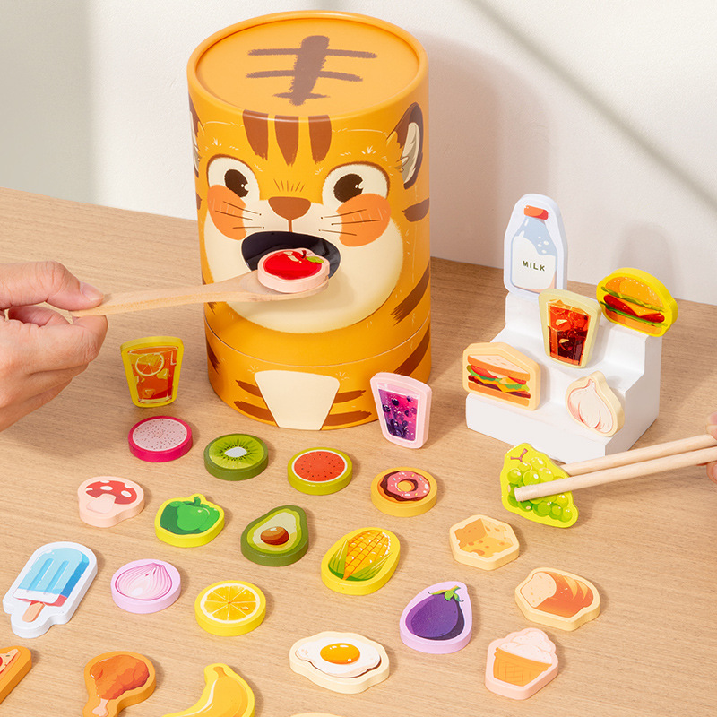 Hungry Tiger Feeding Desktop Game Pretend Play Simulation Early Childhood Hand-Eye Coordination Training Baby Educational Toy