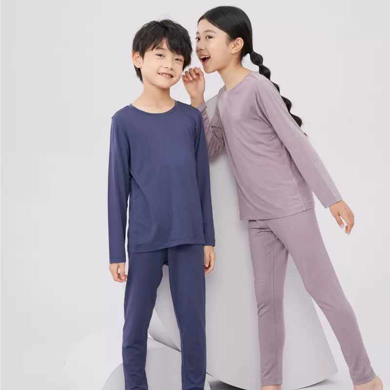 儿童蚕丝秋衣秋裤睡衣家居服男女童德绒薄款保暖内衣套装柔软