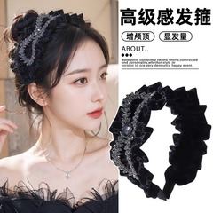 2025 新しい夏のスタイルの女性用ハイクラントップベルベットヘッドバンド、ラインストーンリボンヘッドバンド、ヘアピン、軽くて豪華なヘッドバンド