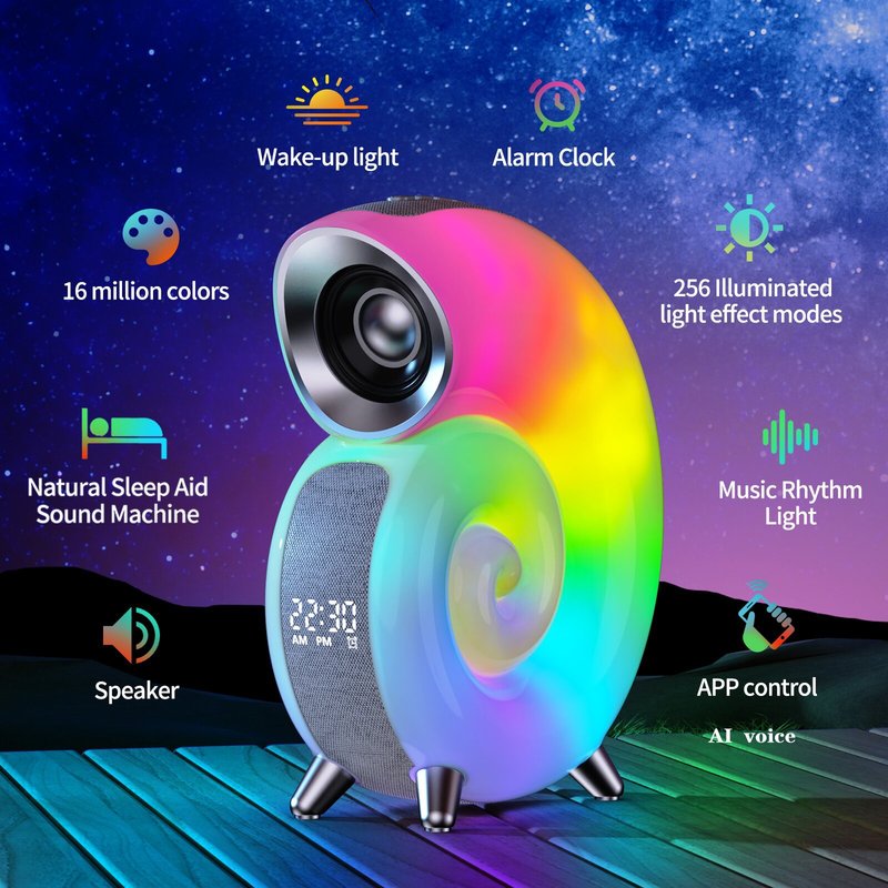 海螺音楽灯bluetooth七彩小夜灯ベッドヘッドランプ携帯電話APP音楽律動睡眠白騒音プレゼント|undefined
