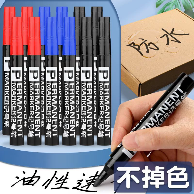 Blue marker, black rollerball pen