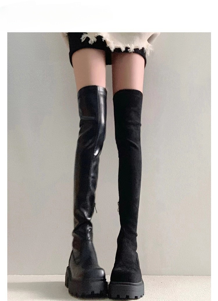 Elastic skinny over knee boots Women's new autumn and winter chunky heel platform high rider boots_voghion.com