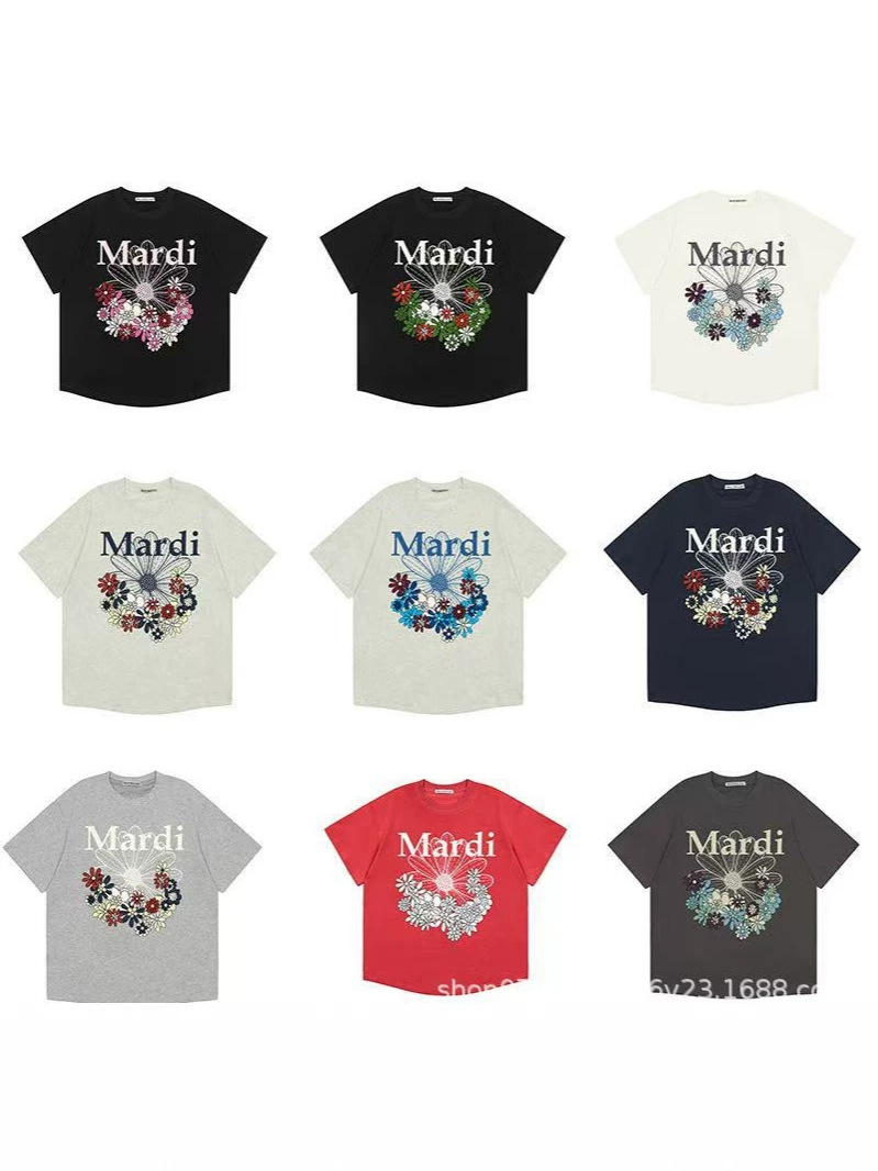 Factory In-Stock Direct Shipment Mardi Short-Sleeve Korean-Style Floral Daisy Print Round-Neck T-Shirt with Lettering