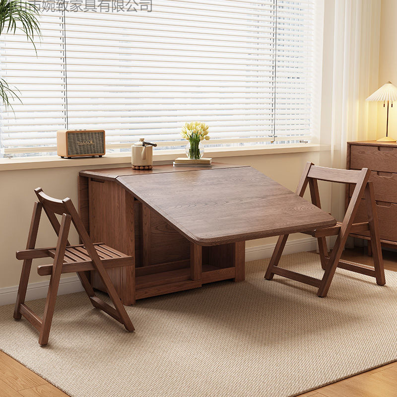 All Solid Wood Folding Dining Table Household Small Apartment Dining Table Rectangular Dining Table and Chairs Foldable Folding Table Dining Table