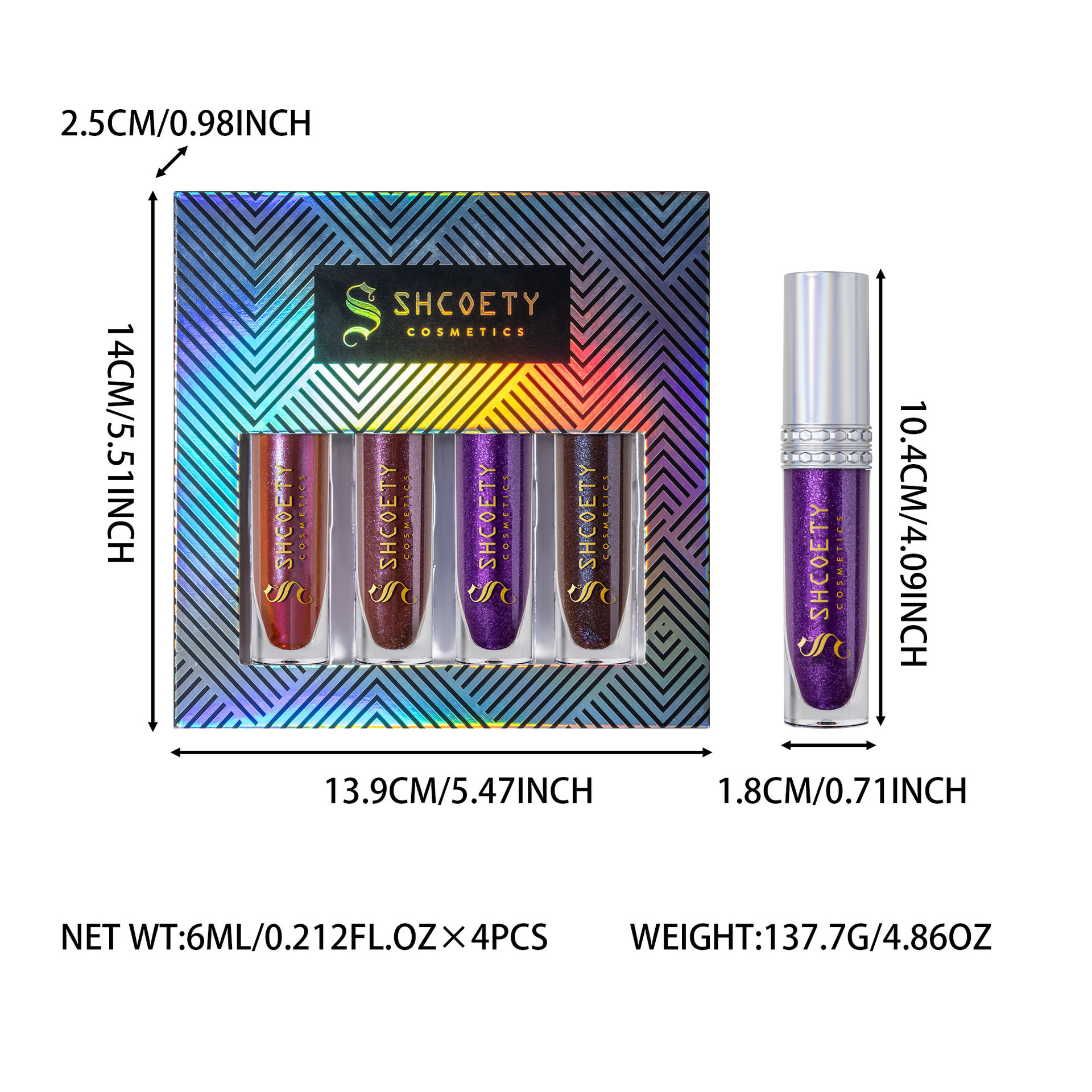 Shcoety 4-piece polarized Lip Gloss Set: Sparkling, long-lasting, easy to color, dazzling lip gloss, fine pearl glow, moisturizing lips Application Scenario
