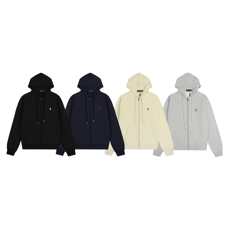Foreign Trade Qr Code Scannable Rl Ralph Lauren Pony Embroidered Zip-Up Cardigan Jacket Unisex Casual Hooded Sweatshirt