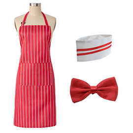年代服务员服装套装围裙帽子蝴蝶结酒店餐厅红白条围裙帽子套装