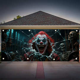 源头工厂跨境万圣节车库门横幅恐怖惊悚夜小丑僵尸主题节日派对装