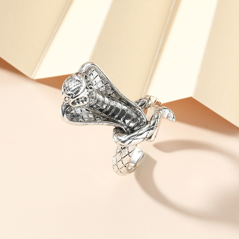 Retro ethnic exaggerated fashion creative adjustable rattlesnake ring