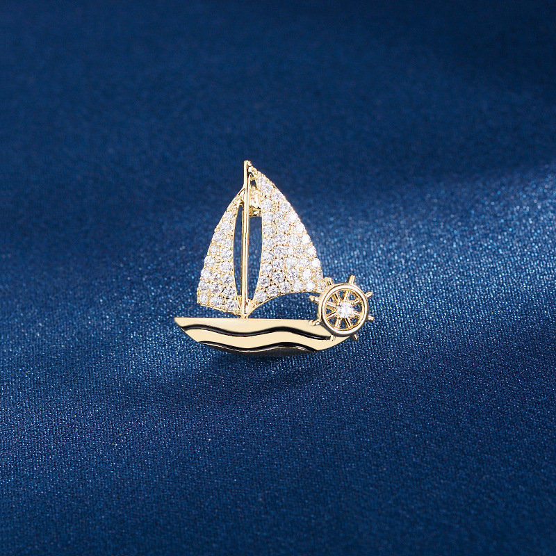 Brooch for Women, High-End Small Sailing Brooch, Men's and Women's Professional Suit Accessories, Personalized Pin, Small Zircon Brooch