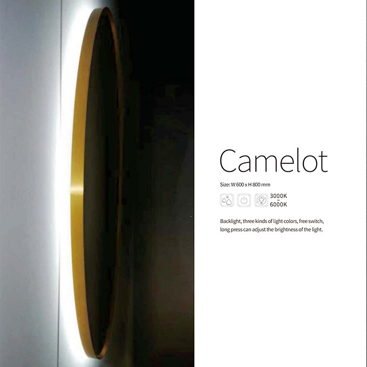 Accesorios de baño transfronterizos lujosos de lujo de lujo oro oval LED espejo de baño de aluminio lateral iluminado