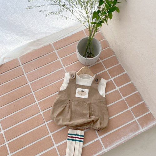 Ins Korean Version  Spring and Summer Male Infant and Baby Climbing Suit, Baby Cartoon Hiker Suit with Pouch Pants, Casual Climbing Outfit