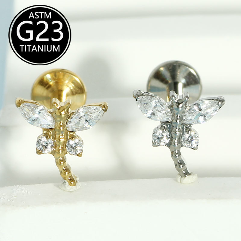 Silver pointed spike labret stud material detail