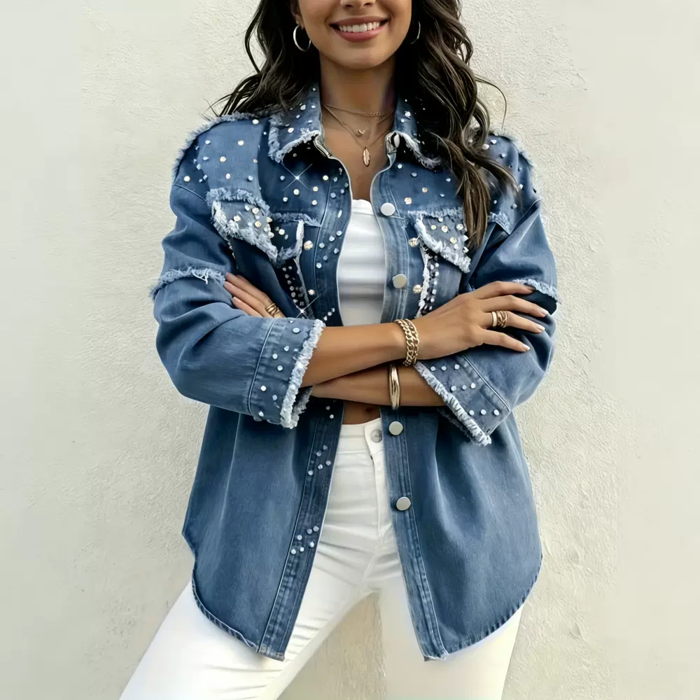 欧美特大码女装牛仔开衫长袖外套宽松夹克长款女式休闲上衣